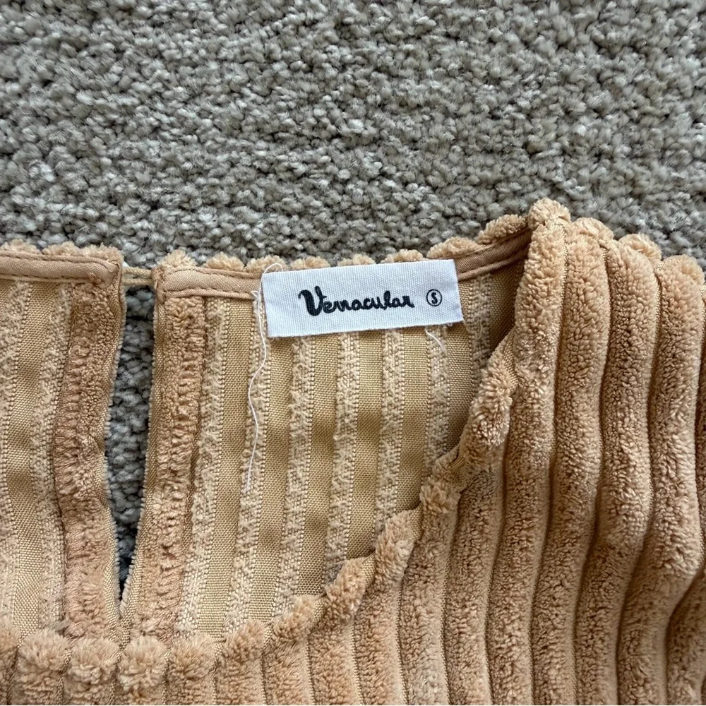 Camel Corduroy Ribbed Two-Piece Lounge Set - Picture 3 of 5